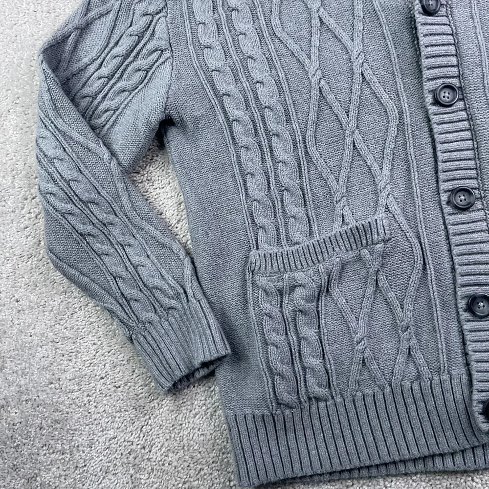 Old Navy Sweater Mens Large Gray Shawl Collar Cable Knit Button Up Cardigan Cozy